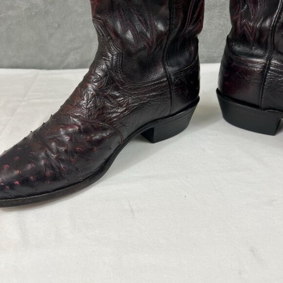 Vintage 1883 Lucchese Full Quill Ostrich Men\'s Black Cherry Boots Size 12 D main image 5